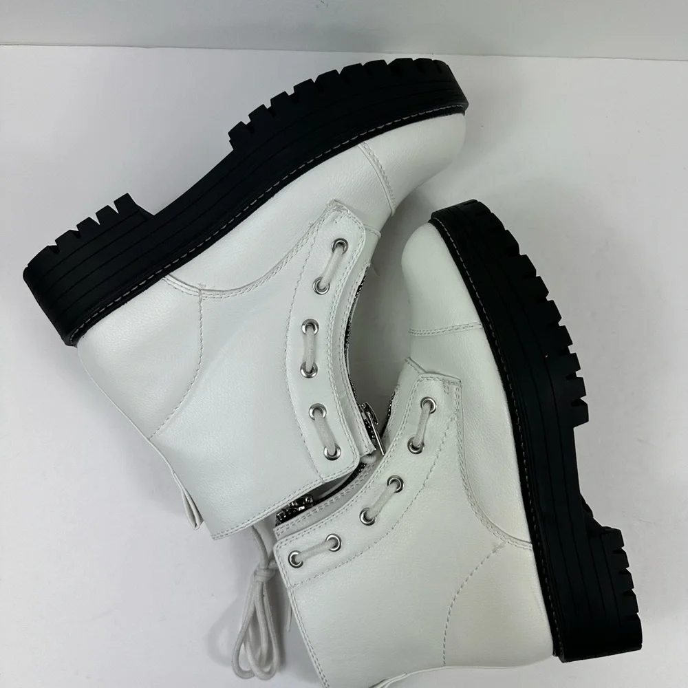 Women’s Sugar White Round Tow Block Combat Boots Size 8.5 - Picture 6 of 8